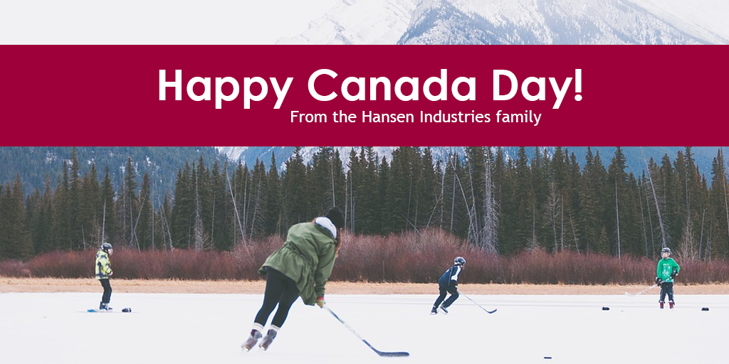 Happy Canada day card from Hansen Industries shows Canadians playing hockey