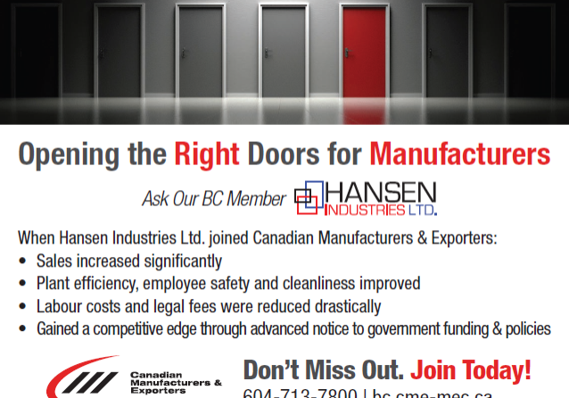 Business in Vancouver event poster featuring Hansen Industries sponsorship