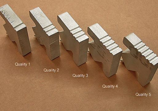 Samples of waterjet components with varying quality cuts